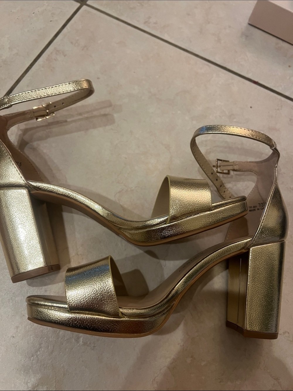 Chinese Laundry Gold Metallic Block Heel Ankle-Strap Sandals